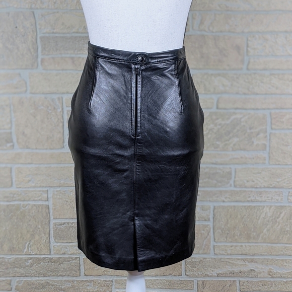 MICHAEL HOBAN Lambskin Leather Knee Length Skirt - Picture 3 of 9